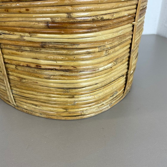 Image 1 of Vintage Papierkorb aus Rattan und Messing, Frankreich 1960er Jahre