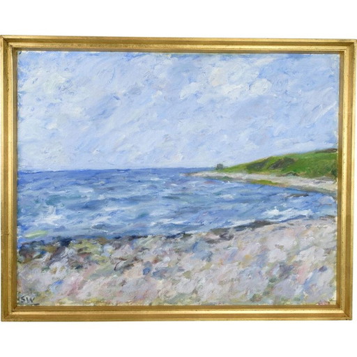 Vintage-Ölgemälde auf Leinwand mit Strand- und Meeresmotiv von Sixten Wiklund, 1950