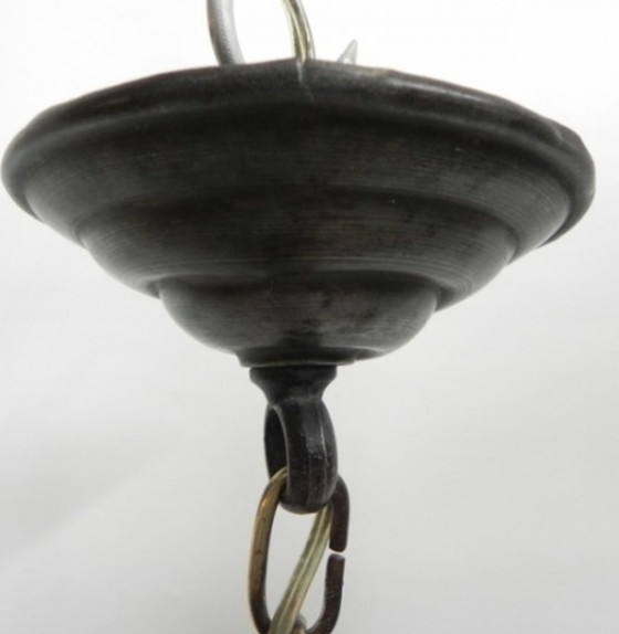 Image 1 of Art déco Hängelampe mit marmoriertem lachsfarbenem Schirm