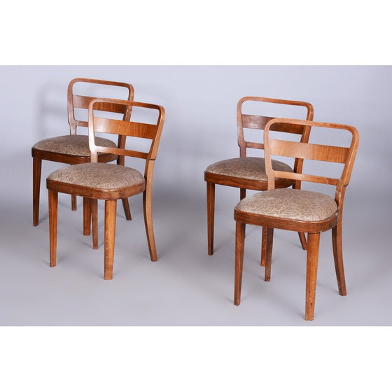 Image 1 of Satz von 4 Art Deco Stühlen aus Buchenholz und Nussbaum von Thonet, Tschechien 1930er Jahre