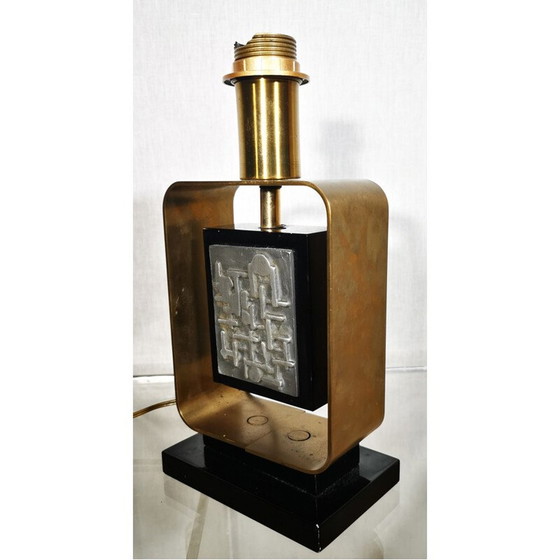 Image 1 of Vintage Lampenständer aus Metall und schwarz lackiertem Holz mit abstraktem Design, 1970