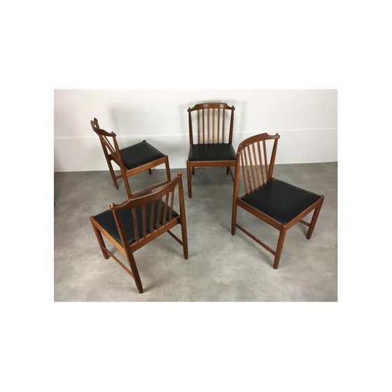 Image 1 of Satz von 4 Stühlen aus skandinavischem Teakholz und schwarzem Kunstleder, 1960er Jahre