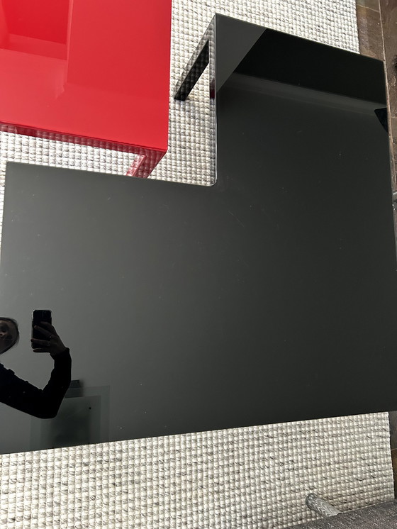 Image 1 of Glas-Couchtisch-Set Schwarz mit Rot