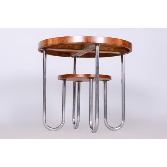 Image 1 of Runder Bauhaus Couchtisch aus Fichte und Nussbaum von Robert Slezák für Slezak Factories, Tschechoslowakei 1930