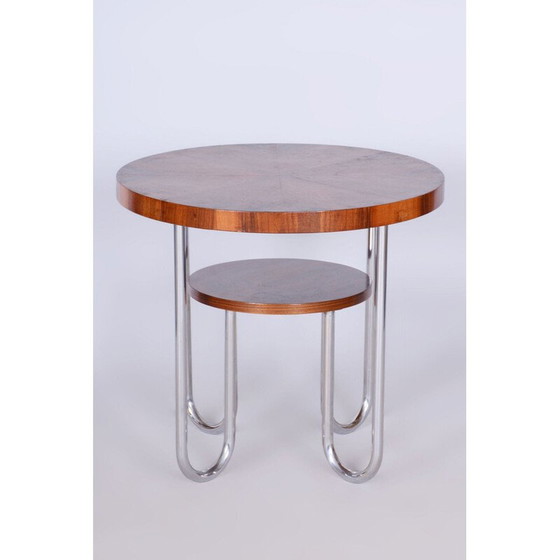 Image 1 of Runder Bauhaus Couchtisch aus Fichte und Nussbaum von Robert Slezák für Slezak Factories, Tschechoslowakei 1930