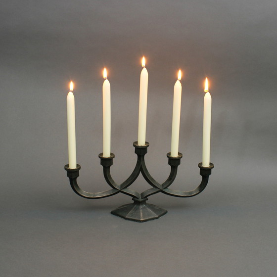 Image 1 of Werkspoor Foundry - Fünfarmiger Kerzenleuchter aus Bronze - Brutalistisch