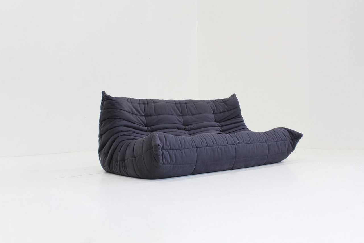 Vintage Togo Ligne Roset 3 Sitzer Sofa Dunkelblau
