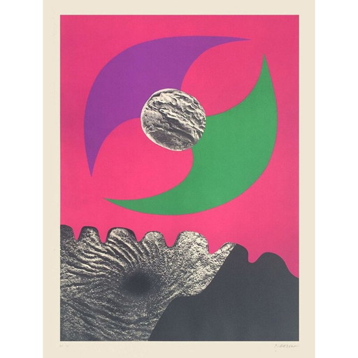 Alte Lithographie an einem Morgen von Jean Piaubert, 1971