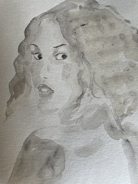 Image 1 of Aquarell Sepia Porträt Frau "Blick"