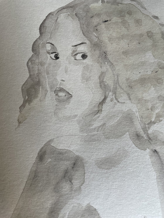 Image 1 of Aquarell Sepia Porträt Frau "Blick"