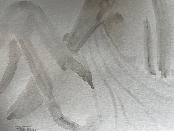 Image 1 of Aquarell Sepia Porträt Frau "Blick"