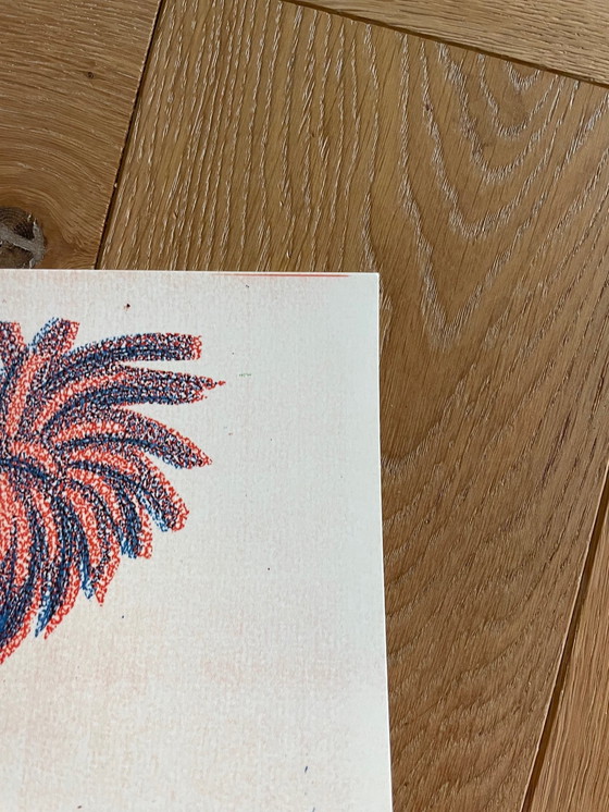 Image 1 of David Hockney, "Blumen, Apfel und Birne auf einem Tisch, Juli 1986", Copyright David Hockney 1986, gedruckt in England