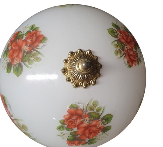 Image 1 of 2065 Antike Glas Pendelleuchte mit Rosen und Kupfer