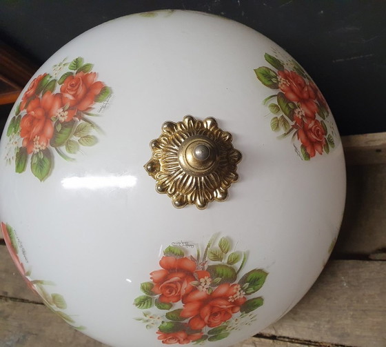 Image 1 of 2065 Antike Glas Pendelleuchte mit Rosen und Kupfer