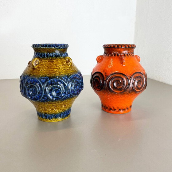 Image 1 of Paar mehrfarbige Vasen aus Op Art-Keramik von Jasba Ceramics, Deutschland 1970er Jahre