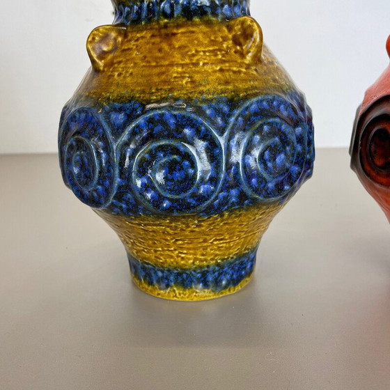 Image 1 of Paar mehrfarbige Vasen aus Op Art-Keramik von Jasba Ceramics, Deutschland 1970er Jahre