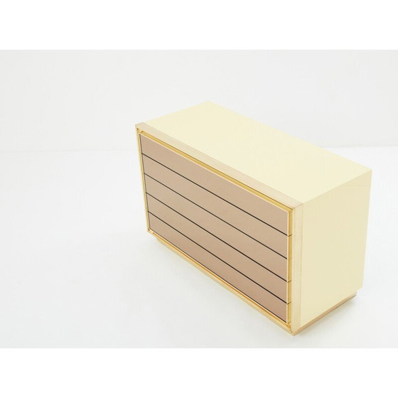 Image 1 of Vintage Kommode aus lackiertem Messing und Spiegel für Maison Jansen, 1970