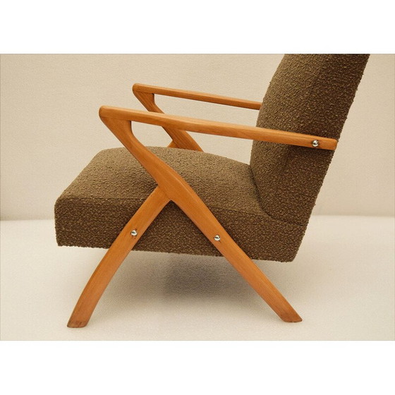 Image 1 of Paar skandinavische Vintage-Sessel aus Holz und Bouclé-Stoff, 1950