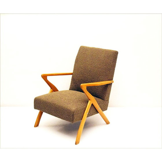 Image 1 of Paar skandinavische Vintage-Sessel aus Holz und Bouclé-Stoff, 1950