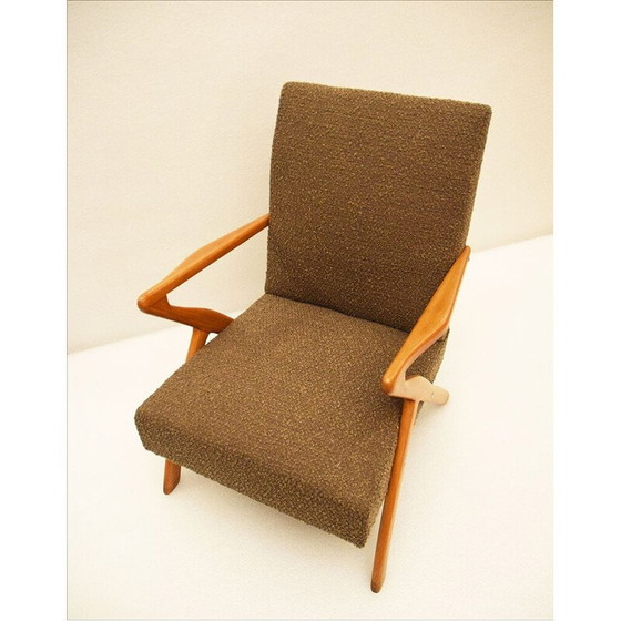 Image 1 of Paar skandinavische Vintage-Sessel aus Holz und Bouclé-Stoff, 1950