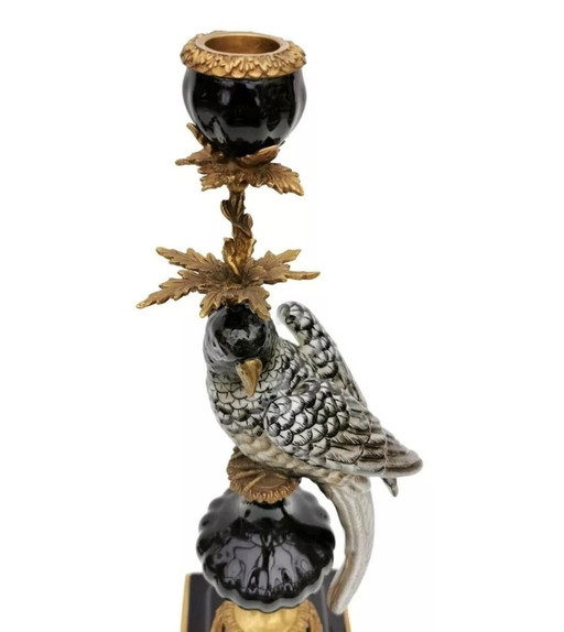 Ein Paar Bronze montiert Porzellan Papagei Kerzenhalter neue Figur Kerzenständer