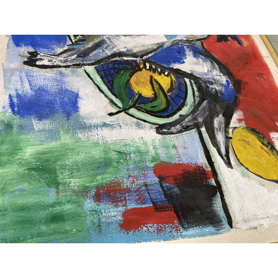 Image 1 of Vintage Gouache Fisch Dekoration, 1950