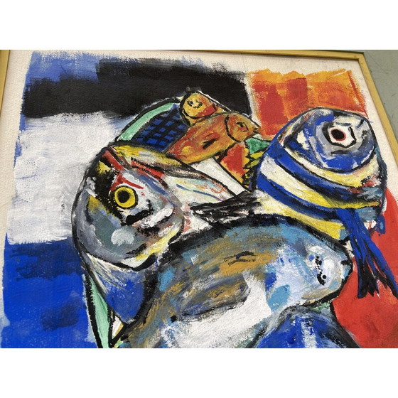 Image 1 of Vintage Gouache Fisch Dekoration, 1950