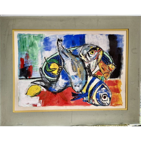 Image 1 of Vintage Gouache Fisch Dekoration, 1950