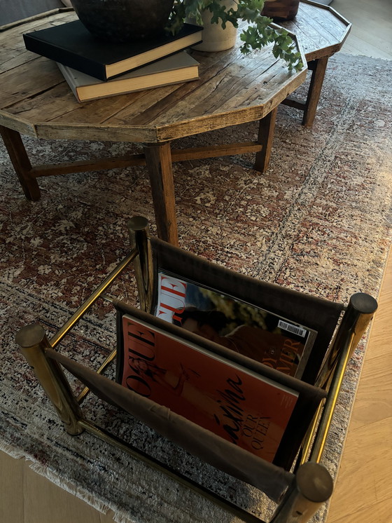 Image 1 of Vintage Zeitschriftenständer aus vergoldetem Metall und Stoff