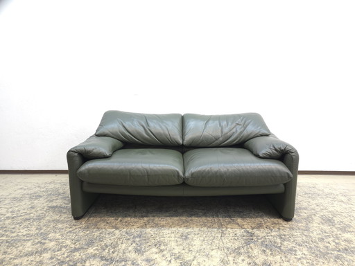 Cassina Maralunga Zweisitzer Grün Designersofa Ledersofa Couch Magistretti