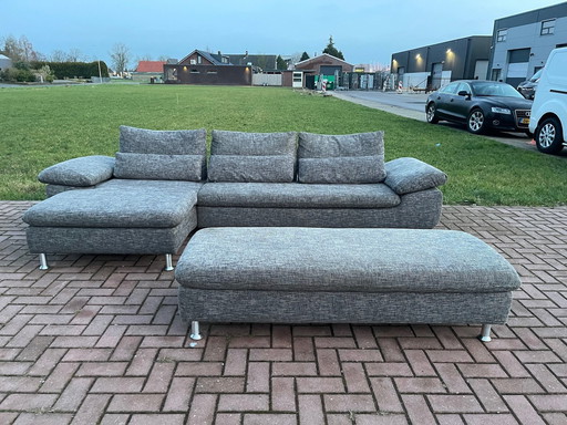 Montel Grau Ecksofa + Fußhocker