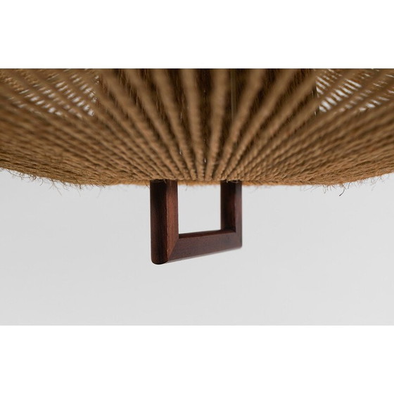 Image 1 of Vintage Teakholz und Jute Pendelleuchte für Temde Swiss, Schweiz 1960
