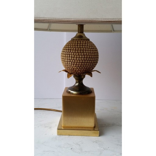 Tischlampen aus Holz, Messing und Metall "Ananasbeine" von Maison Charles, 1960