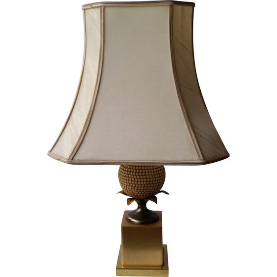 Image 1 of Tischlampen aus Holz, Messing und Metall "Ananasbeine" von Maison Charles, 1960