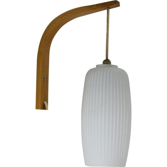 Image 1 of Vintage dänische Wandlampe aus Glas und Holz 1960er Jahre
