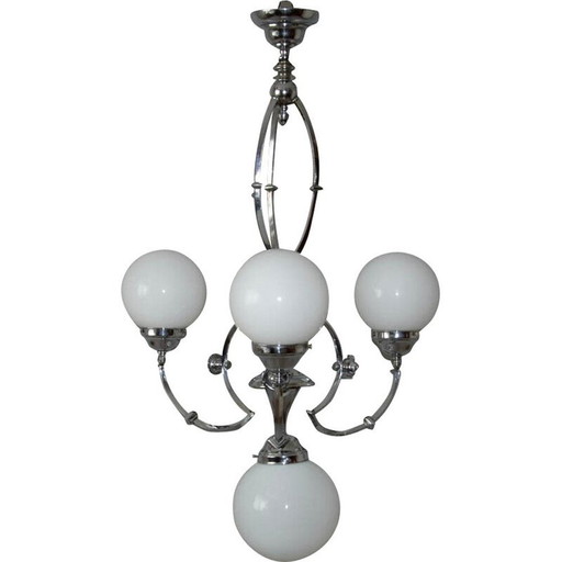 Vintage-Kronleuchter aus Glas und Chrom