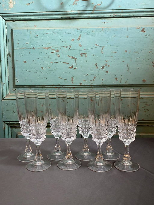 8X Kristall D'Arques Pompadour Champagnerflöten