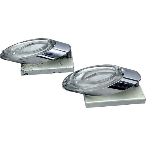 Paar Wandlampen aus Chrom und Glas von Oscar Torlasco für Stilkronen, Italien 1970