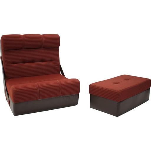 Mid Century Klappsessel und Fußstütze, Tschechoslowakei 1970er Jahre