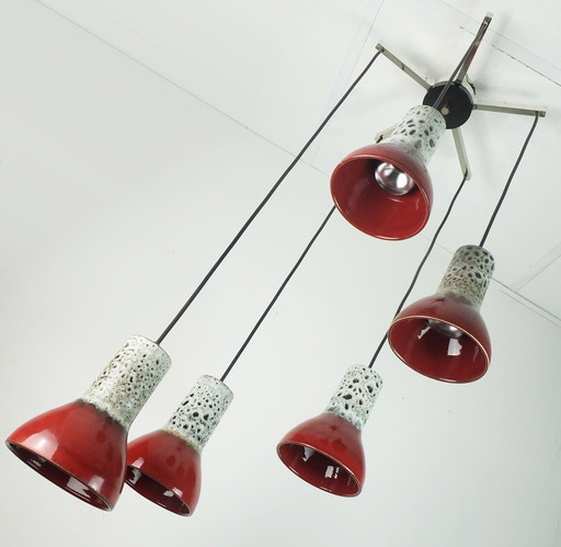 1970S Mid Century Pendelleuchte 5-Licht Kaskadenlampe mit fetten Lava-Keramikschirmen