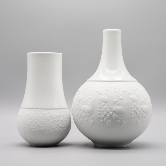 Image 1 of Rosenthal Vase Duo Björn Wiinblad Biskuitporzellan Matt & Glänzend Relief MCM WGP