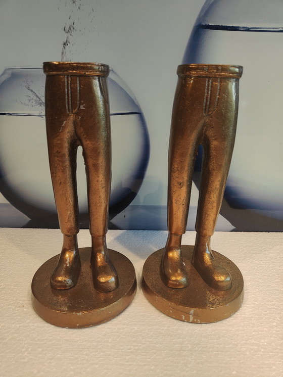 Image 1 of 2 Satz antike Kerzenständer Beine Metall schwer Kerzenständer für einen Stock Kerze