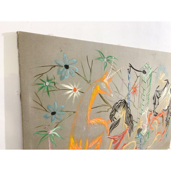 Image 1 of Mid Century bemalte Leinwand, 1960er Jahre