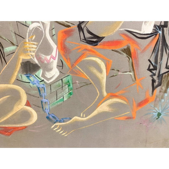 Image 1 of Mid Century bemalte Leinwand, 1960er Jahre