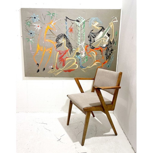 Mid Century bemalte Leinwand, 1960er Jahre