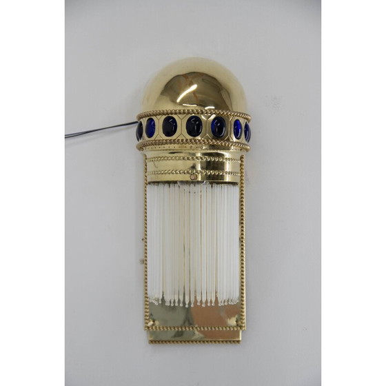 Image 1 of Jugendstil-Wandlampe aus Messing und Kristall, 1910er Jahre