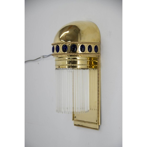 Image 1 of Jugendstil-Wandlampe aus Messing und Kristall, 1910er Jahre