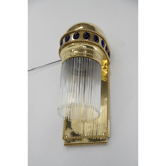 Image 1 of Jugendstil-Wandlampe aus Messing und Kristall, 1910er Jahre