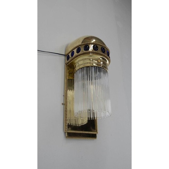 Image 1 of Jugendstil-Wandlampe aus Messing und Kristall, 1910er Jahre