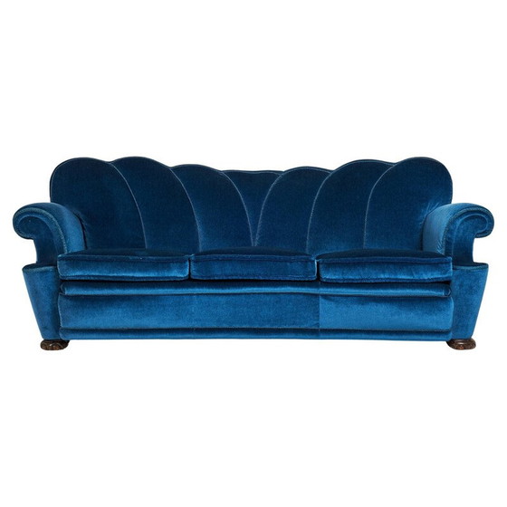 Image 1 of Art-Deco-Sofa aus blauem Samt, Schweden 1940er Jahre